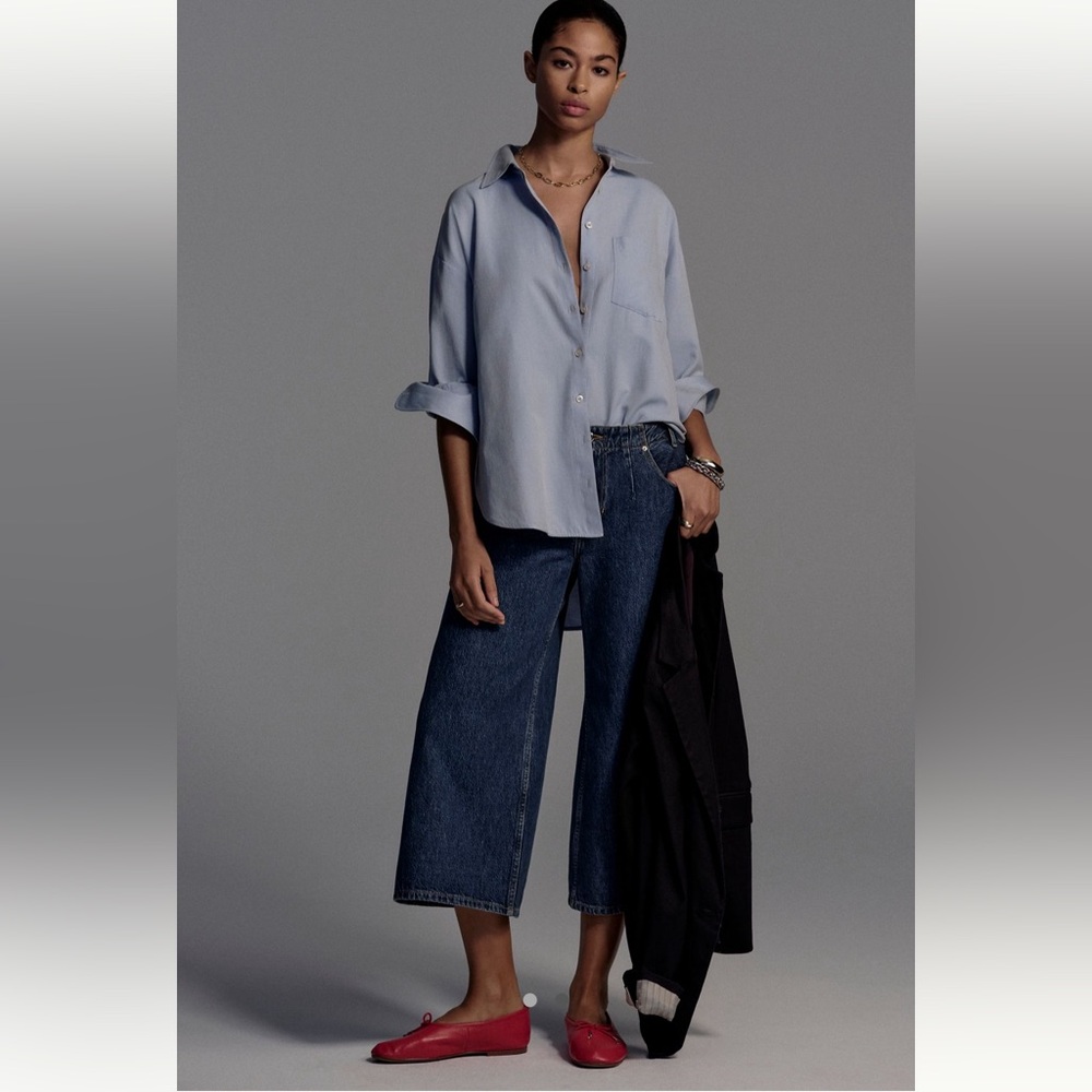 ANTHROPOLOGIE Pilcro Pleated High-Rise Crop Wide-Leg Jean